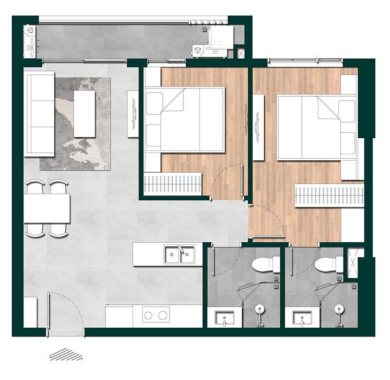 mẫu thiết kế căn hộ lavita thuận an 2 phòng ngủ
