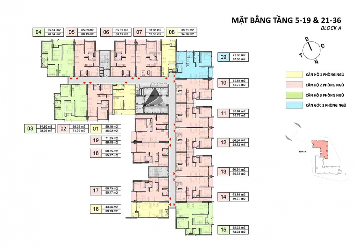 Block A - Mặt bằng tầng 5 đến 19 và 21 đến 36 dự án căn hộ Opal Skyline Thuận An