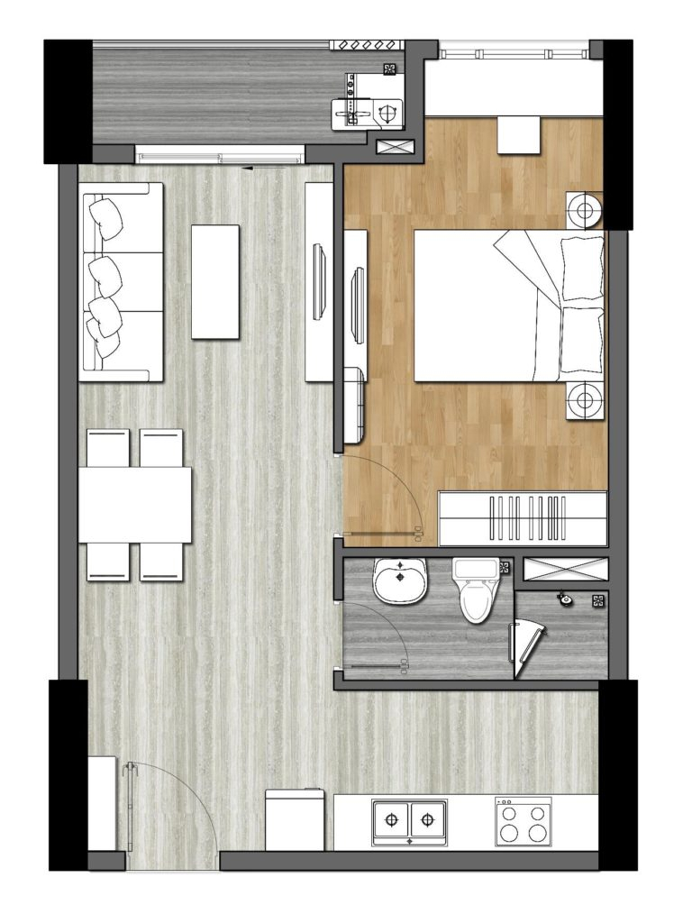 hiết kế căn hộ 1 phòng ngủ của dự án 9xNext Gen Bình Dương   