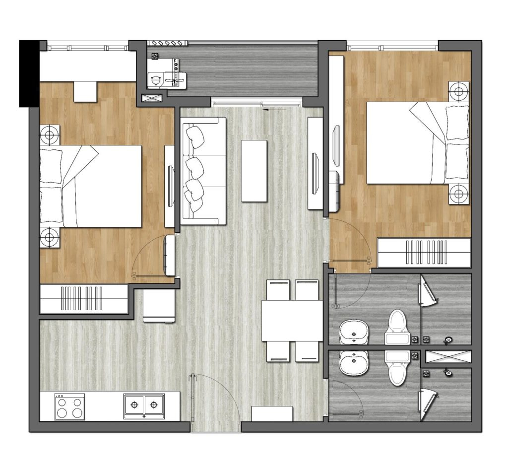 Thiết kế căn hộ 2 phòng ngủ của dự án 9x Next Gen Bình Dương