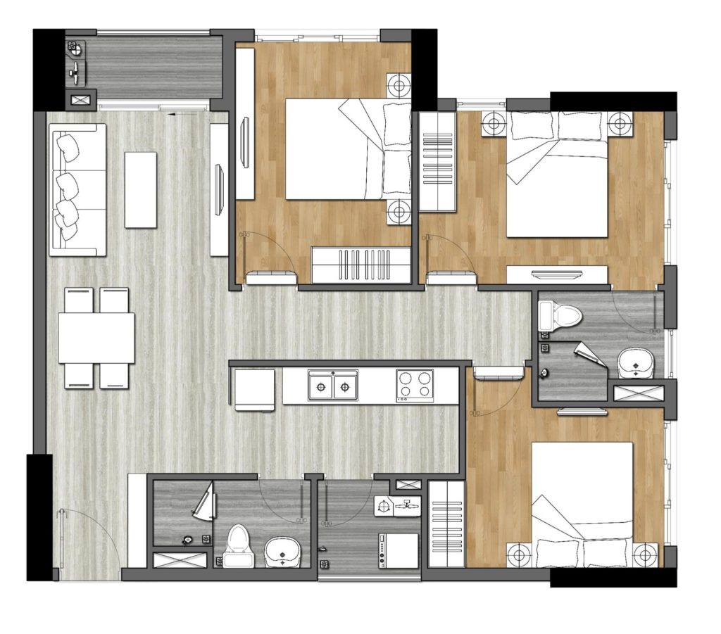 Thiết kế căn hộ 3 phòng ngủ của dự án 9x Next Gen Bình Dương  
