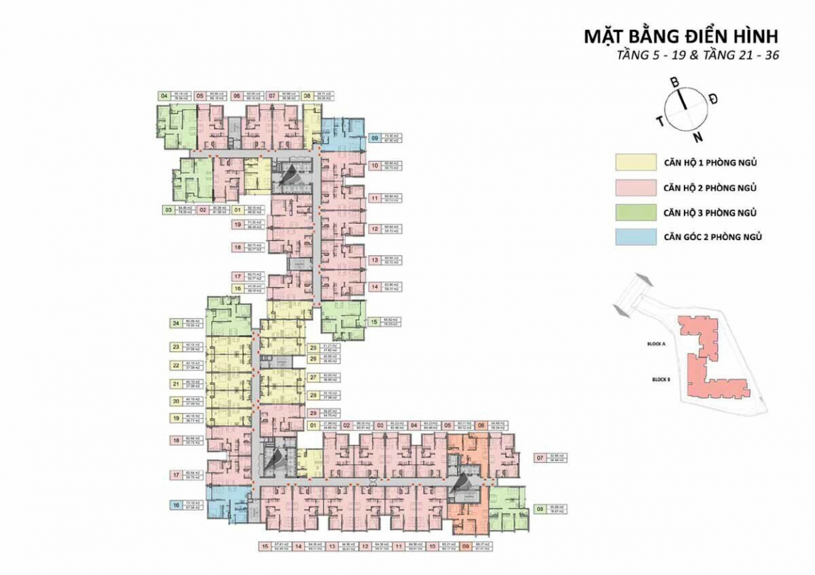 Mặt bằng tổng thể tầng 5 đến 19 và 21 đến 36 dự án căn hộ Opal Skyline Thuận An