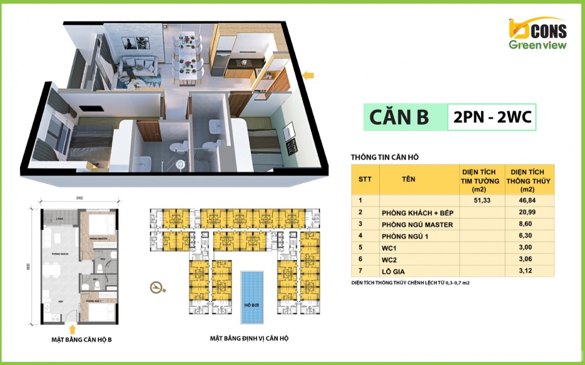 thiết kế căn hộ bcons green view 1