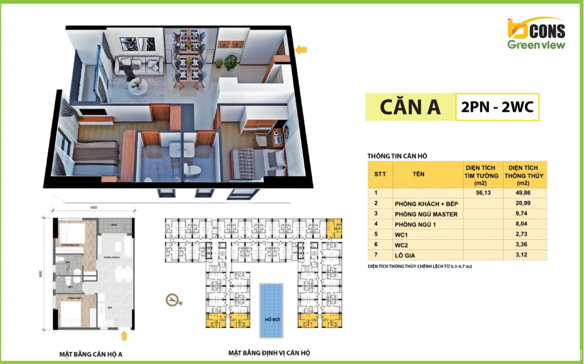 thiết kế căn hộ bcons green view 3