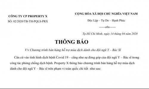 Thông báo Chương trình bán hàng hỗ trợ mùa dịch cho đội ngũ Y - Bác Sĩ