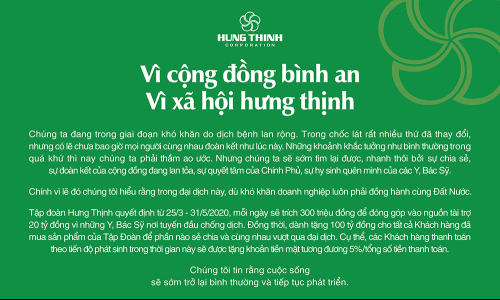 Các hoạt động ủng hộ nhà nước, đội ngũ Y Bác Sĩ và khách hàng trong mùa dịch Covid của Hưng Thịnh